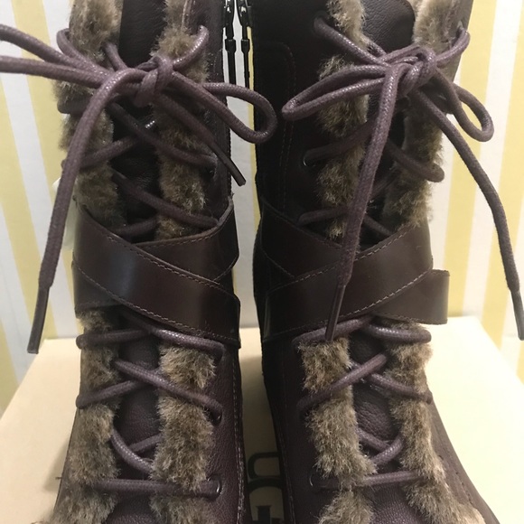 UGG Women’s Brown Leather Ingrid Boot with Fur Lining - Picture 5 of 6